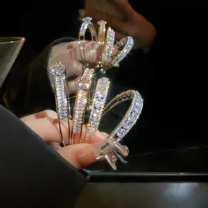 Macro view of sparkling double-layer zircon bangles with water drop centerpiece