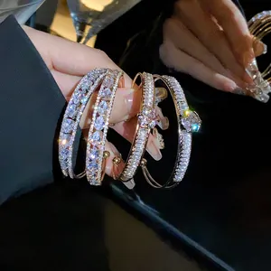 Macro view of sparkling zircon double-layer cuff bracelets with elegant water-drop design