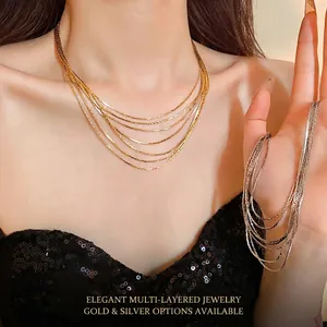 Niche ins Style Minimalist Real Gold Plated Copper Multi-layer Necklace For Women Light Luxury Fashion Geometric Chain Jewelry Gift