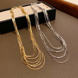 Elegant real gold plated multi-layer necklaces in gold and silver finishes.