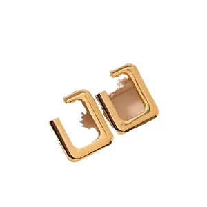 Minimalist gold-plated stainless steel rectangular hoop earrings for women stylish jewelry