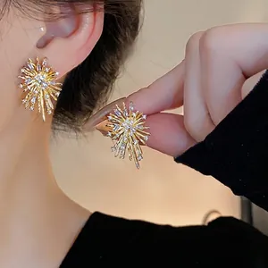 Luxury Irregular Firework Stud Earrings With 925 Sterling Silver Post Gold Plated Zirconia Inlaid Exaggerated Fashion Jewelry For Women