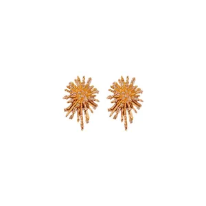 Minimalist statement irregular fireworks gold earrings with brilliant zircon stones for women
