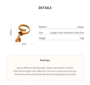 Detailed view of gold plated flower and ingot charm ring with product specifications