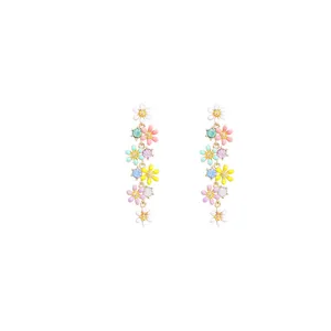 Elegant candy-colored flower long tassel earrings for women with silver needle posts