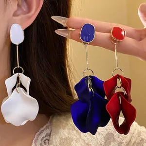 Vintage Elegant Petal Drop Earrings For Women Acrylic Alloy Enamel Oval Stud Earrings Fashion Jewelry With Silver Post
