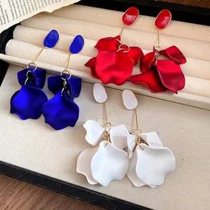 Elegant retro petal dangle earrings for women available in red blue and white colors