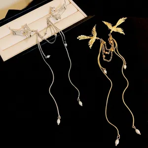 New Chinese Style Phoenix Artificial Pearl Tassel Brooch Alloy Rhinestone Decorative Pin For Suit Wedding Banquet Women