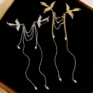 High-end New Chinese style phoenix pearl tassel brooch set in gold and silver finish
