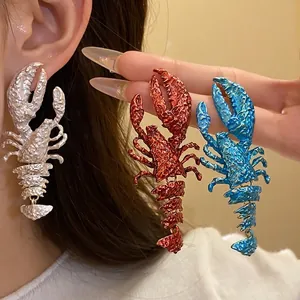 Nische Design Hummer Anhänger Ohrringe Spray Paint Stahlstift Mode Urlaubsstil Gespleißte Tier Drop Ohrringe Für Damen Schmuck Geschenk
