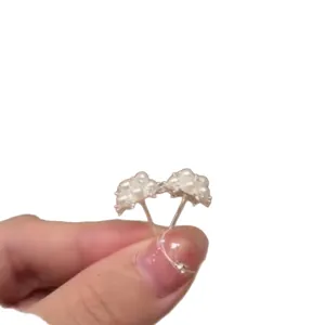 Elegant silver flower cluster stud earrings with white zircon stones for women
