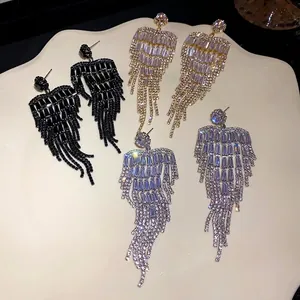 Elegant Zirconia Heart Tassel Drop Earrings Luxury Long Fringe Dangle Earrings With Silver Post For Women Banquet Party Jewelry