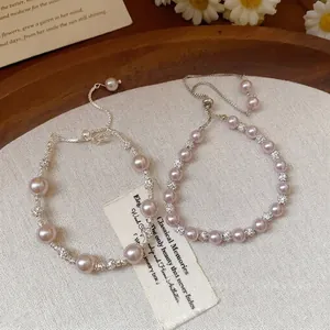 French style zircon and pearl adjustable bracelets with elegant slider clasp for women