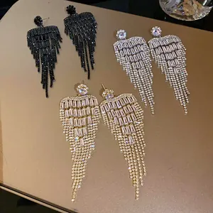 Luxury baguette zirconia long tassel fringe earrings in three elegant color variants