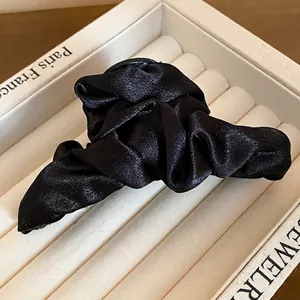 Elegante molletta per capelli in tessuto nero plissettato stile vintage francese, grande