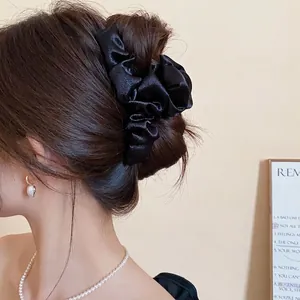 Elegante molletta per capelli in tessuto a pieghe nero stile retrò francese