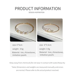 Detail view of baroque open bangles with imitation pearls and rhinestones info
