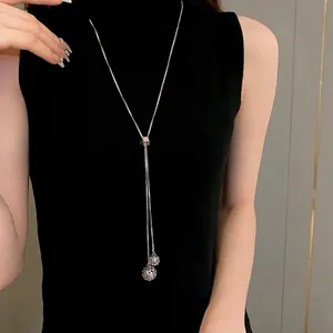 Elegant stainless steel long adjustable sweater chain with hollow ball pendants
