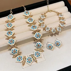 Exquisite vintage style heart jewelry set including gold necklace, bracelet and earrings