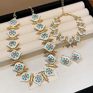 Vintage style heart jewelry set including necklace, bracelet and stud earrings in a luxury box