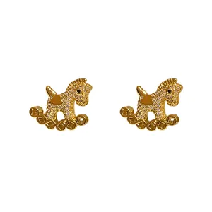 Elegant 18k gold plated rocking horse stud earrings with sparkling cubic zirconia.