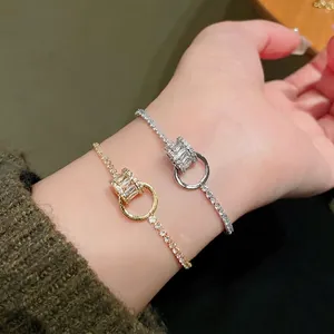 Exquisites echt vergoldetes Zirkon geometrisches Charm-Armband für Damen, eleganter Schmuck