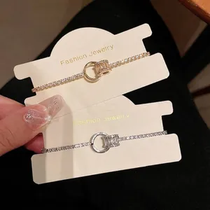 Eleganter 18 Karat vergoldeter geometrischer Zirkon-Tennisarmband mit Kristallen für Damen