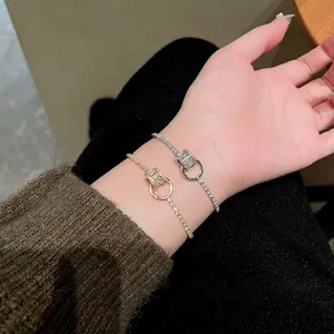 Elegante 18 Karat Gold und Silber plattierte Zirkon geometrische Kettenarmbänder