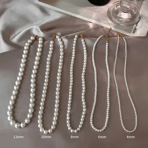 Collier en Perles Artificielles de Style Français pour Femmes Choker de Perles Rondes Élégant Plaqué Or Accessoires Bijoux