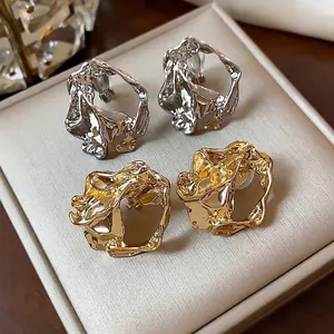 Premium 18k gold and silver plated crumpled geometric ear clips for non-pierced ears