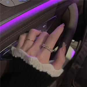 Vintage Ins Style Geometric Open Ring For Women Genuine Gold Plated Copper Zirconia Adjustable Fashion Finger Ring Jewelry