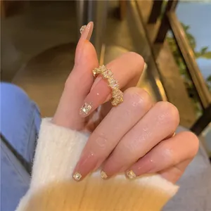 Elegant vintage real gold plated geometric open ring featuring sparkling white cubic zirconia