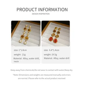Detailed size and material specifications for elegant French palace style tassel earrings