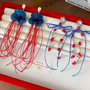 Vintage Akryl Blumen Quasten Ohrringe Für Damen Handgefertigte Geflochtene Seil Lange Hängeohrringe Retro Schmuck