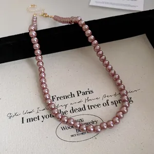 Elegant French style mauve pearl necklace with adjustable gold-tone clasp for women