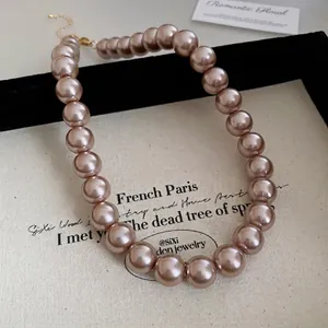 French style mauve pearl necklace for women with elegant luster and high-end feel
