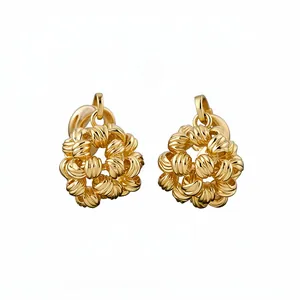 18k gold plated round flower cluster clip-on earrings with minimalist luxury design