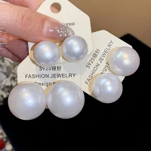 Orecchini a Bottone con Perla Artificiale Minimalista Con Perno in Argento Sterling 925 Gioielli Eleganti alla Moda da Donna