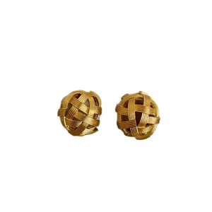 Elegant 18k gold plated woven hollow ball clip-on earrings for women accessories