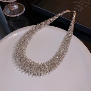 Faceted silver spring coil choker necklace minimalist style for women jewelry gift