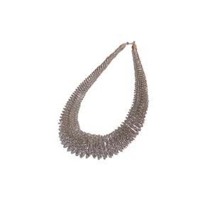 Exaggerated silver metallic spring faceted collar necklace with unique design for women