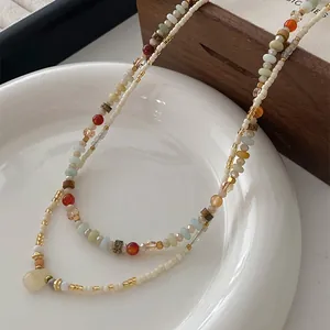 2024 New Layered Artificial Crystal Necklace Trendy Geometric Copper Pendant Choker For Women Luxury Fashion Jewelry