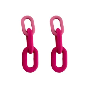 Trendy pink matte resin chain link drop earrings for a vibrant dopamine style look