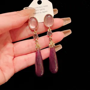 Vintage Palace Style Water Drop Earrings For Women Elegant Alloy Rhinestone Inlaid With 925 Sterling Silver Earring Post Jewelry