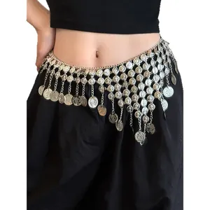 Chic bohemian silver waist chain with tiered coin tassels and embossed portraits
