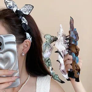 Korean Style Fabric Scarf Wrapped Bow Headband Sweet Retro High Skull Top Satin Finish Versatile Hair Accessory For Women