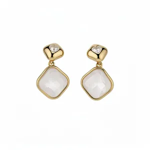 Elegant 18k gold plated diamond-shaped ear clips featuring sparkling heart zircon stones