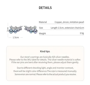 Detailed view of zircon pearl stud earrings with material and size specifications