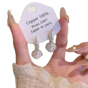 Elegant vintage 18k gold plated zircon lace earrings with round pearls for women