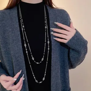 Vintage Ethnisch Hohlblume Künstliche Perle Lange Pulloverkette Halskette Für Damen Retro Herbst Winter Mode Accessoires Schmuck